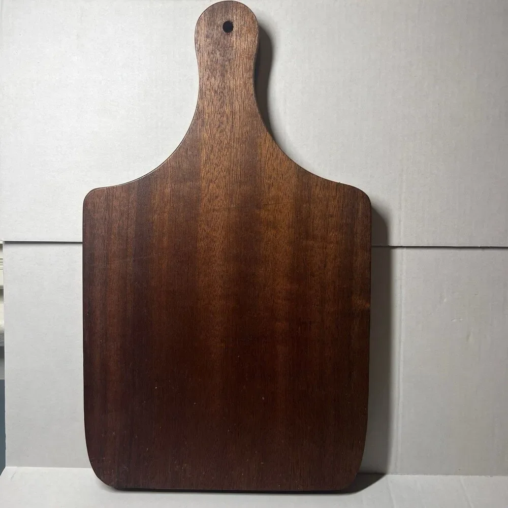 Vintage Wooden Cutting Board Cheese Tray with Hand Painted Ceramic Galleon Ship